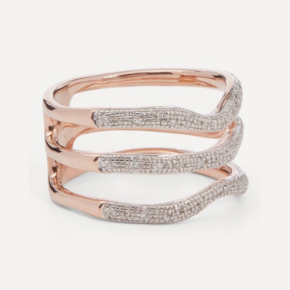 🎉HP🎉 NWT Monica Vinader Riva Triple Wave Pave Diamond Rose Gold Ring & Gift Wrap - Picture 3 of 9